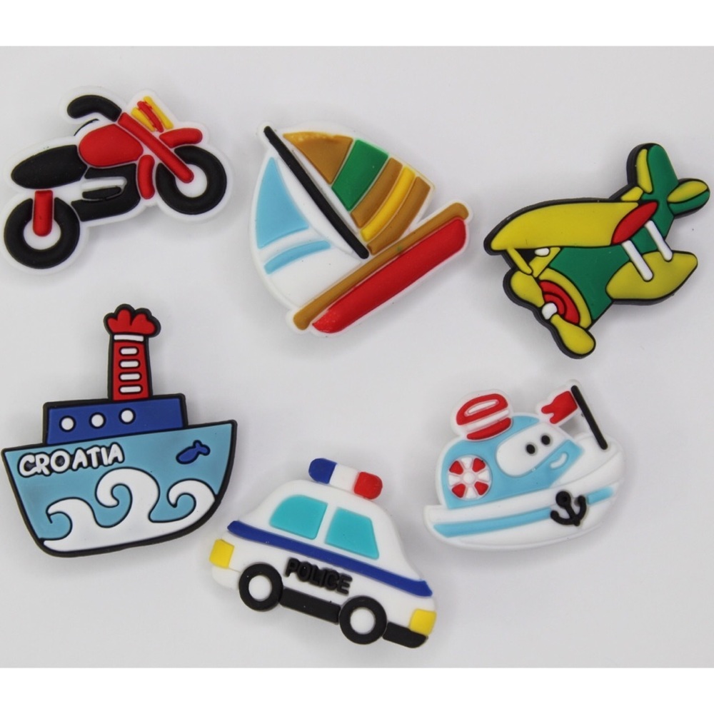 Croc Charms (6 Piece) NWOT Transportation Boats Cars Motorcycles Airplanes